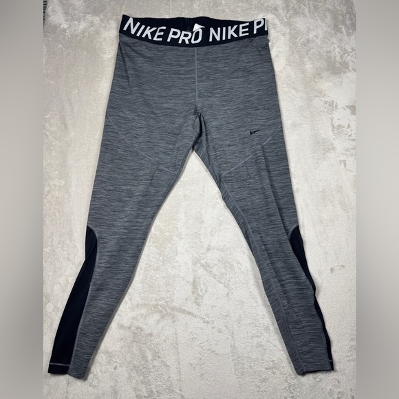 Nike Pro Dri Fit Women’s Heather Grey Spellout Waistband Ankle Leggings Size 1X - Picture 1 of 16